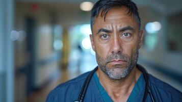 Man With Stethoscope in Hallway photo