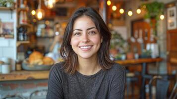 Woman Sitting at Restaurant Table photo