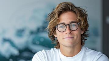 hombre en lentes y blanco camiseta foto