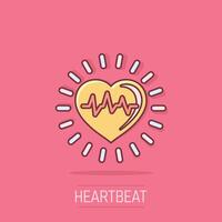 Arterial blood pressure icon in comic style. Heartbeat monitor cartoon illustration on isolated background. Pulse diagnosis splash effect sign business concept. vector