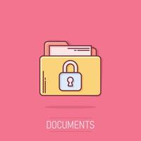 Files folder permission icon in comic style. Document access cartoon illustration on isolated background. Secret archive splash effect sign business concept. vector