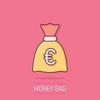 Money bag icon in comic style. Moneybag cartoon illustration on isolated background. Coin sack splash effect sign business concept. vector