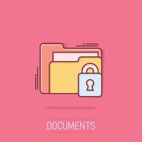 Files folder permission icon in comic style. Document access cartoon illustration on isolated background. Secret archive splash effect sign business concept. vector