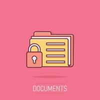 Files folder permission icon in comic style. Document access cartoon illustration on isolated background. Secret archive splash effect sign business concept. vector