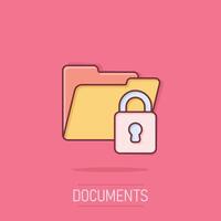 Files folder permission icon in comic style. Document access cartoon illustration on isolated background. Secret archive splash effect sign business concept. vector