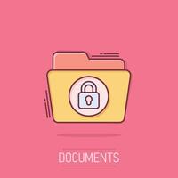 Files folder permission icon in comic style. Document access cartoon illustration on isolated background. Secret archive splash effect sign business concept. vector