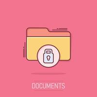 Files folder permission icon in comic style. Document access cartoon illustration on isolated background. Secret archive splash effect sign business concept. vector