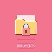 Files folder permission icon in comic style. Document access cartoon illustration on isolated background. Secret archive splash effect sign business concept. vector