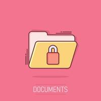 Files folder permission icon in comic style. Document access cartoon illustration on isolated background. Secret archive splash effect sign business concept. vector