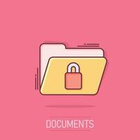 Files folder permission icon in comic style. Document access cartoon illustration on isolated background. Secret archive splash effect sign business concept. vector
