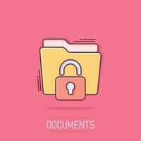 Files folder permission icon in comic style. Document access cartoon illustration on isolated background. Secret archive splash effect sign business concept. vector