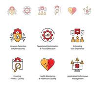 Anomaly Detection AI Icon Design Set Enhancing Security Measure vector