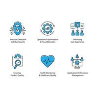 Anomaly Detection AI Icon Design Set Enhancing Security Measure vector