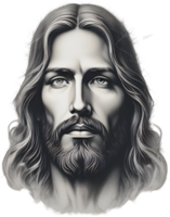 negro y blanco dibujo de Jesús Cristo. ai generar png