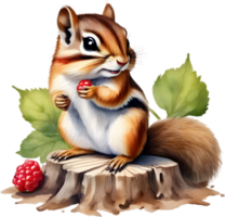 Watercolor painting of a cute chipmunk. Ai Generate png