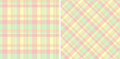 Textile texture pattern of fabric seamless background with a check plaid tartan. Set in happy colors. Colourful abstract geometric checkered wallpaper. vector