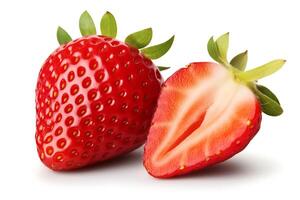 Strawberries isolated on white background, close up. Fresh fruit photo
