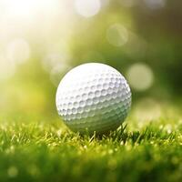 Golf ball on tee with bokeh background photo