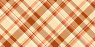 India texture seamless , celtic plaid check textile. Uk fabric background tartan pattern in orange and light colors. vector