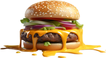 Picture of delicious-looking hamburger with melted cheese. AI-Generated png