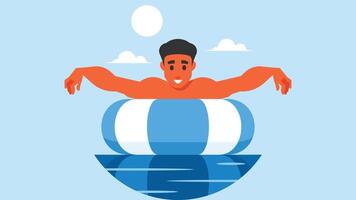 Person with inflatable ring swimming in the pool or ocean illustration vector