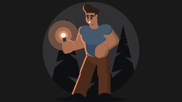 Man walks in the dark night with a lighter illustration vector