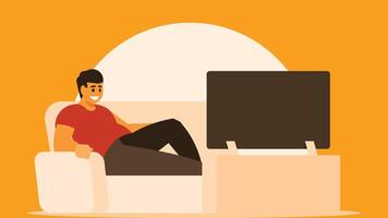 Person watches a tv in the living room illustration vector