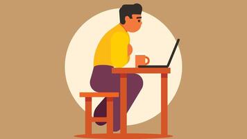 Person works on a laptop in office illustration vector