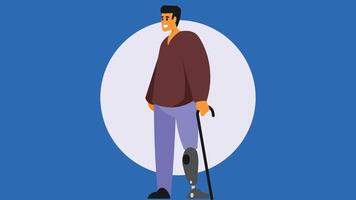 Person with artificial leg and a walking stick illustration vector