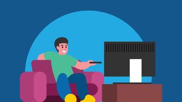 Person watches a tv in the living room illustration vector