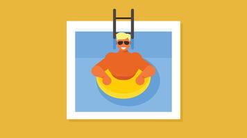 Person with inflatable ring swimming in the pool or ocean illustration vector