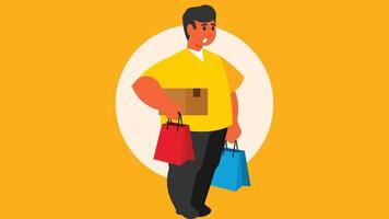 shopaholic Person going for shopping and holds shopping bags illustration vector