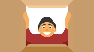 boy wake up from sleep in his bed illustration vector