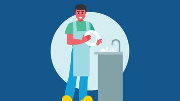 Dish washing worker in a restaurent for a temp work illustration vector