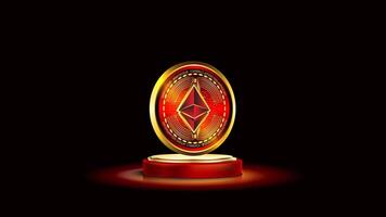 gold coin ethereum cryptocurrency 3d render on podium stage video