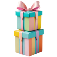 Brightly colored gift box with a bow and ribbon png