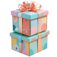 Brightly colored gift box with a bow and ribbon png