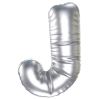 Silver balloon font 3d rendering Letter j png