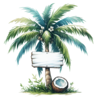 aigenerated coconut palm tree with empty signboard png