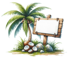 aigenerated coconut palm tree with empty signboard png