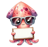 aigenerated octopus holding a sign with sunglasses png