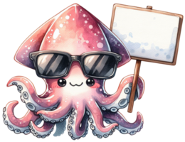 aigenerated octopus holding a sign with sunglasses png