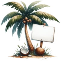 aigenerated coconut palm tree with empty signboard png