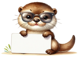 aigenerated otter with sunglasses holding a blank sign png