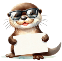 aigenerated otter with sunglasses holding a blank sign png