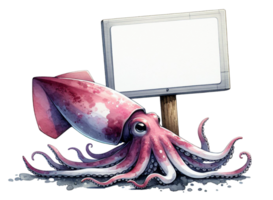 aigenerated octopus with blank sign png