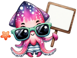 aigenerated octopus holding a sign with sunglasses png