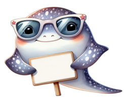 aigenerated stingray with sunglasses holding a sign png