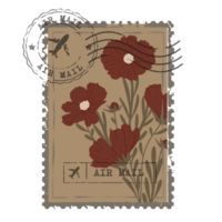 Vintage Botanical Postage Stamp. Old Mail Postmark with Flower Isolated on Transparent Background png