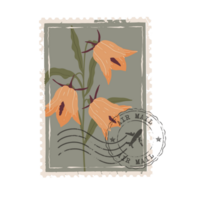 Vintage Botanical Postage Stamp. Old Mail Postmark with Flower Isolated on Transparent Background png